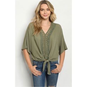 Olive color crochet detail top